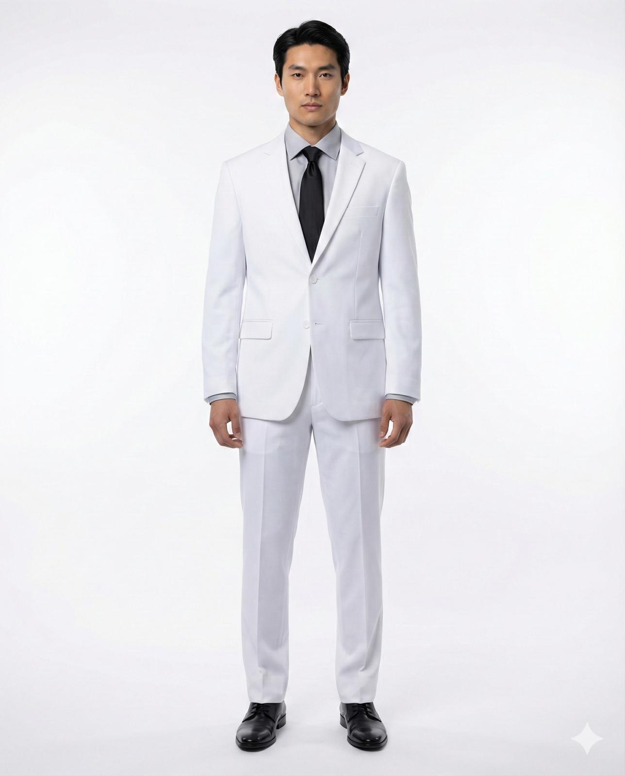 White  Italian Cut Slim Fit Suit Notch Label