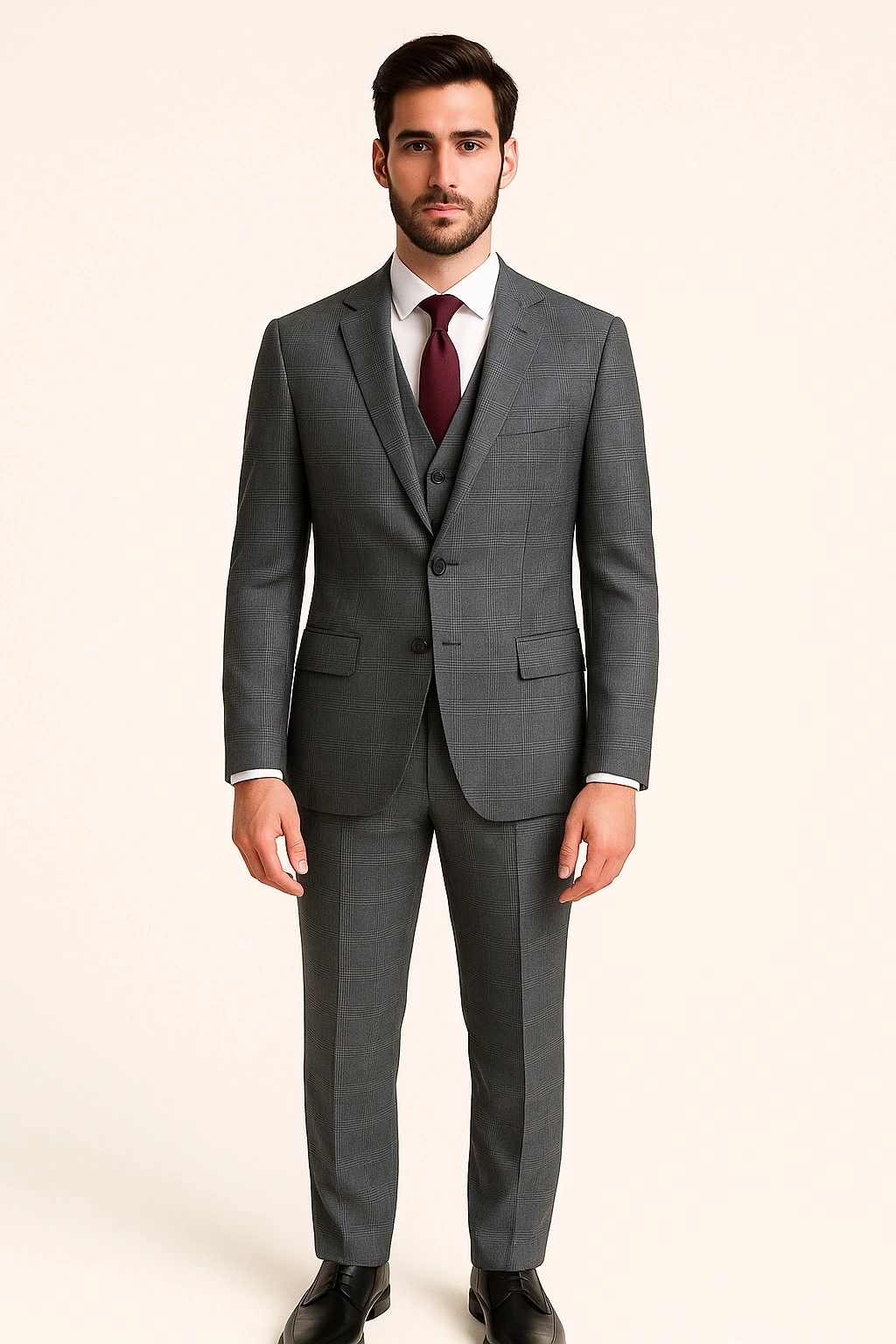 Grey Plaid  Slim Fit Suit