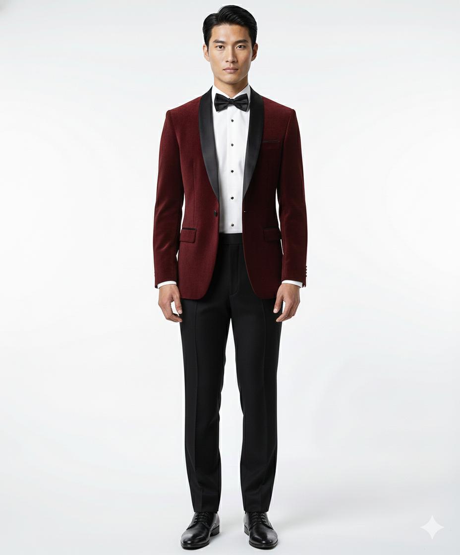 Velvet burgundy Slim Fit Italian Cut Tuxedo