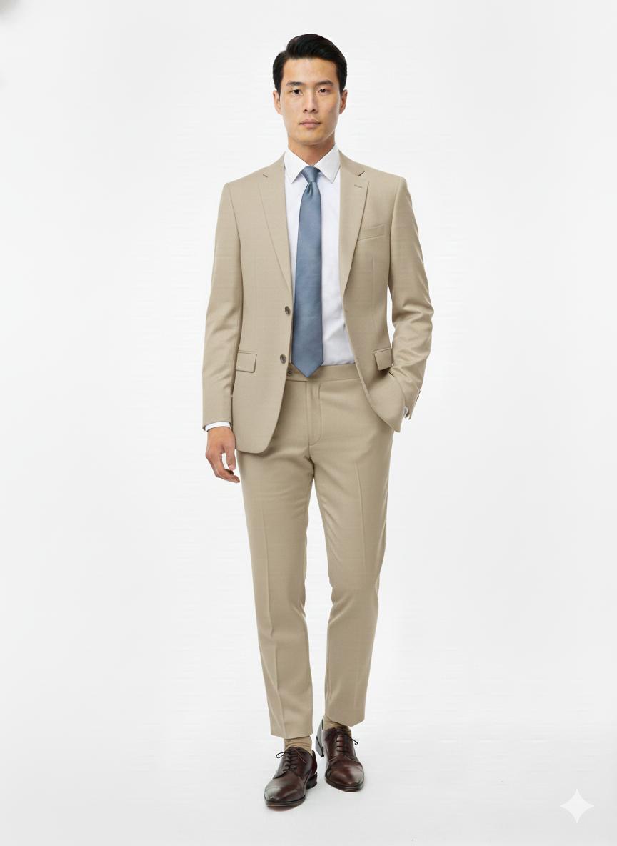 Beige Super Slim Fit Stretch Suit