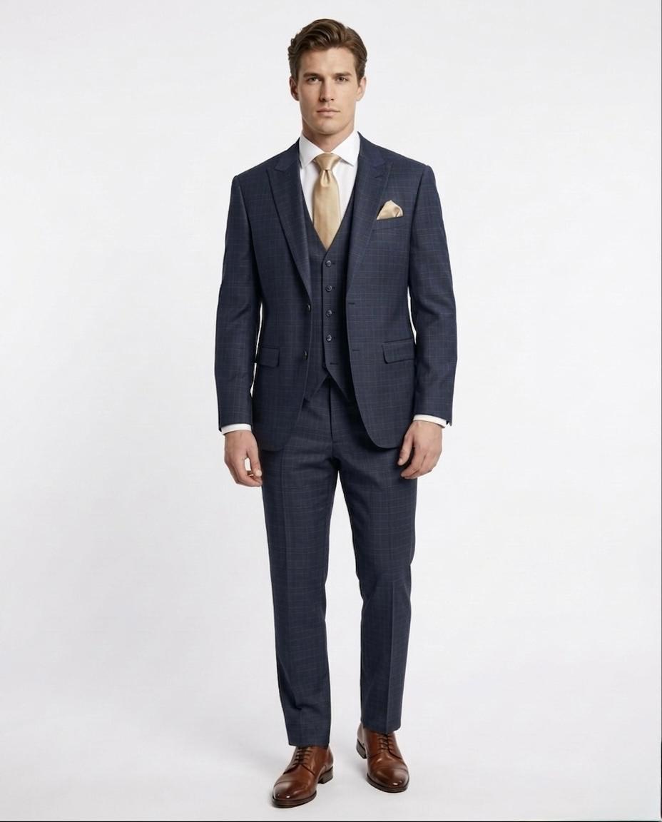 Navy Plaid Slim Fit Suit